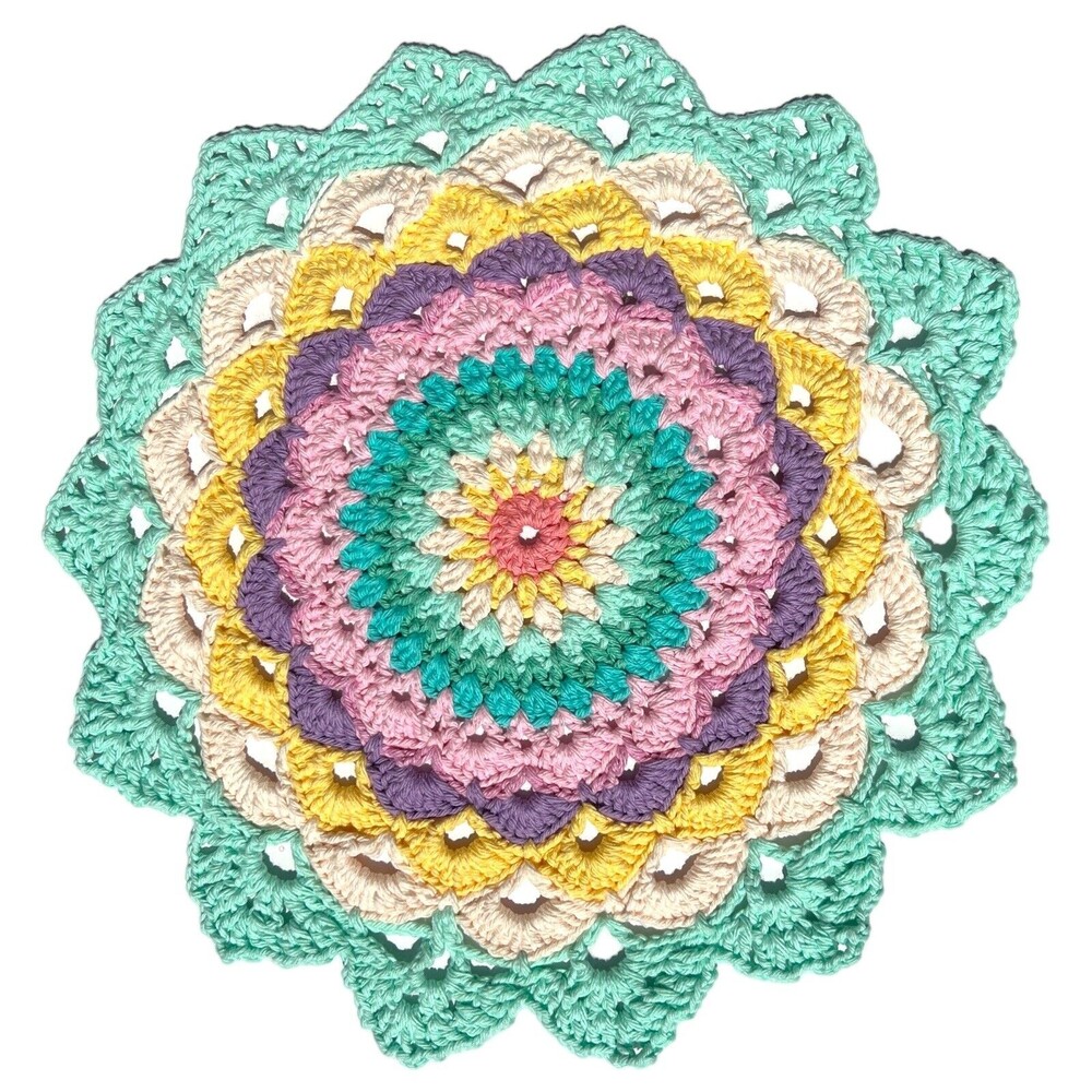 Handmade Crochet 15” Multi Color Mandala Pastel Doily Table Top 100% Cotton
